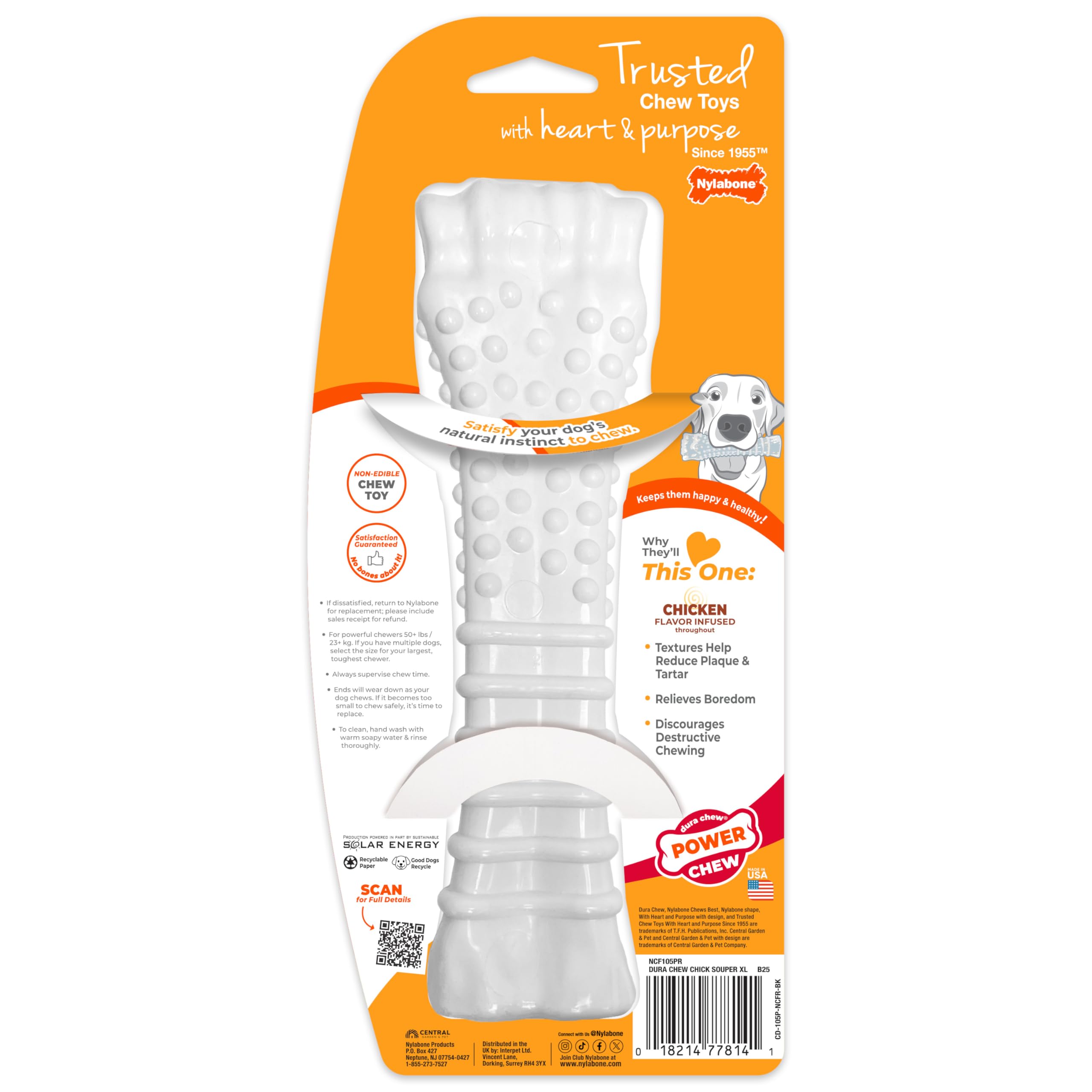 Nylabone Textured Knuckle Bone Power Chew with its USA origin information.