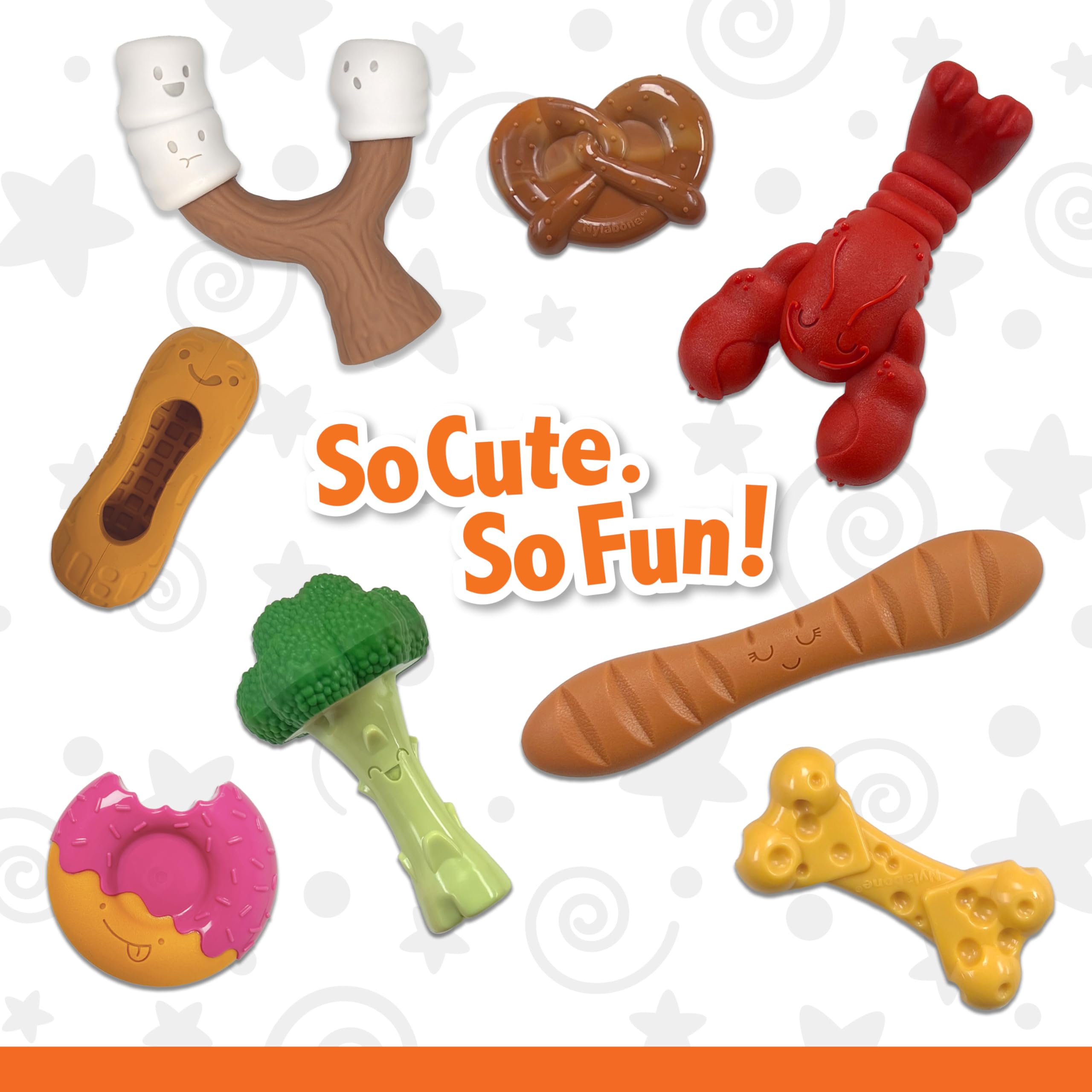 Nylabone Strong Chew Cute Dog Toy Bundle marshmallow stick with three chewing ends.