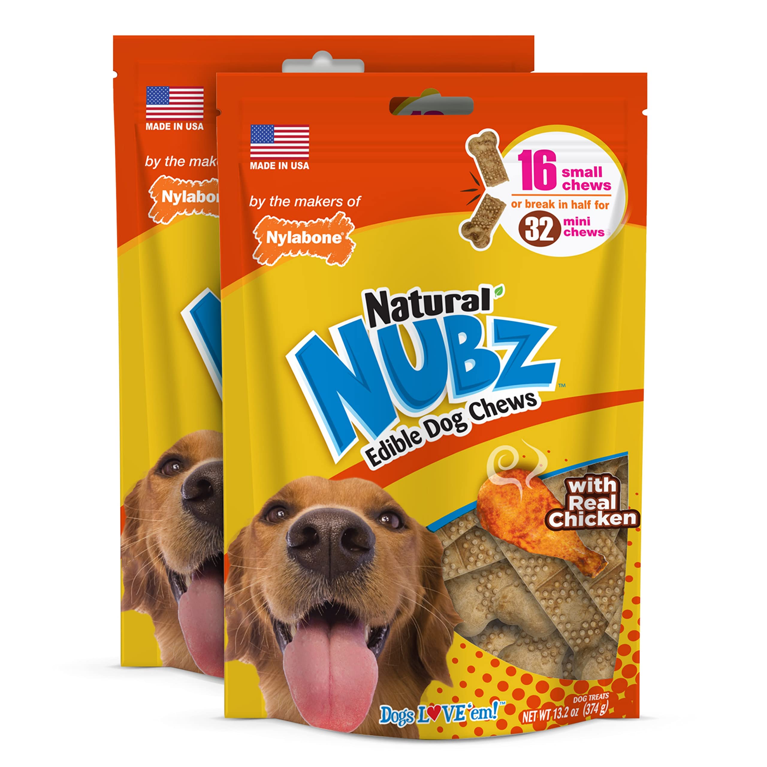 Nylabone Nubz dog treats shown with the front of the product package.