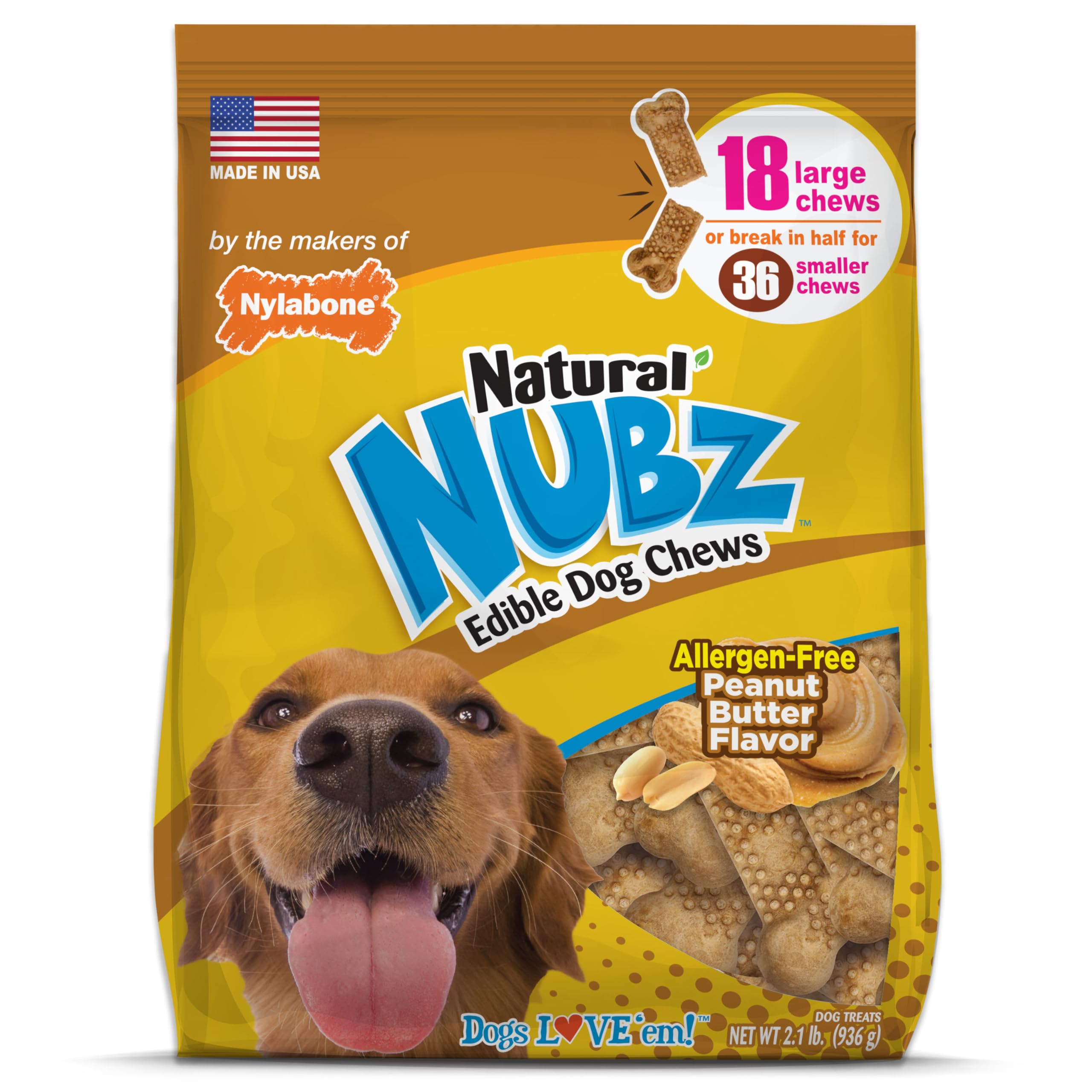 Nylabone Nubz Natural Dog Treats shown in a front-facing package view.