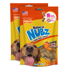 Nylabone Nubz dog treats shown with the front of the product package.