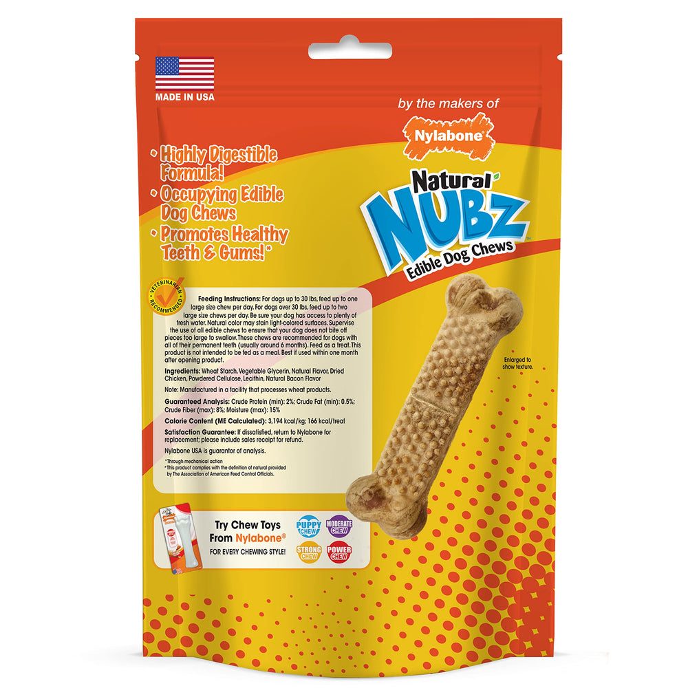 Nylabone Nubz dog treats highlighting their natural ingredients.