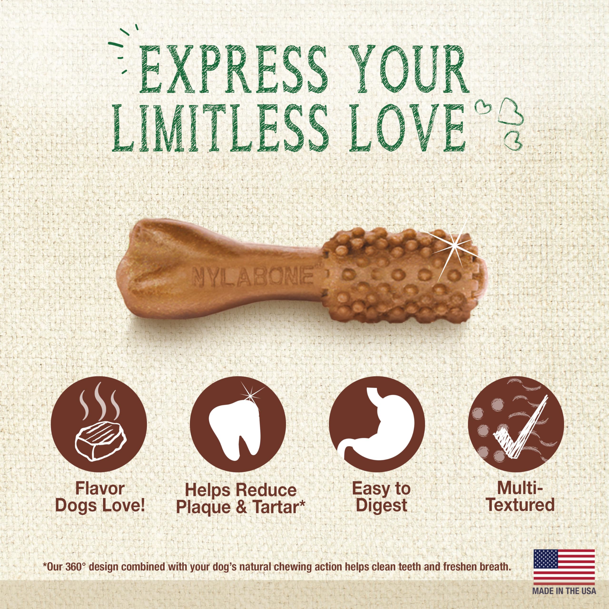 Nylabone Nutri Dent dental chews with the ingredient information visible on the label.