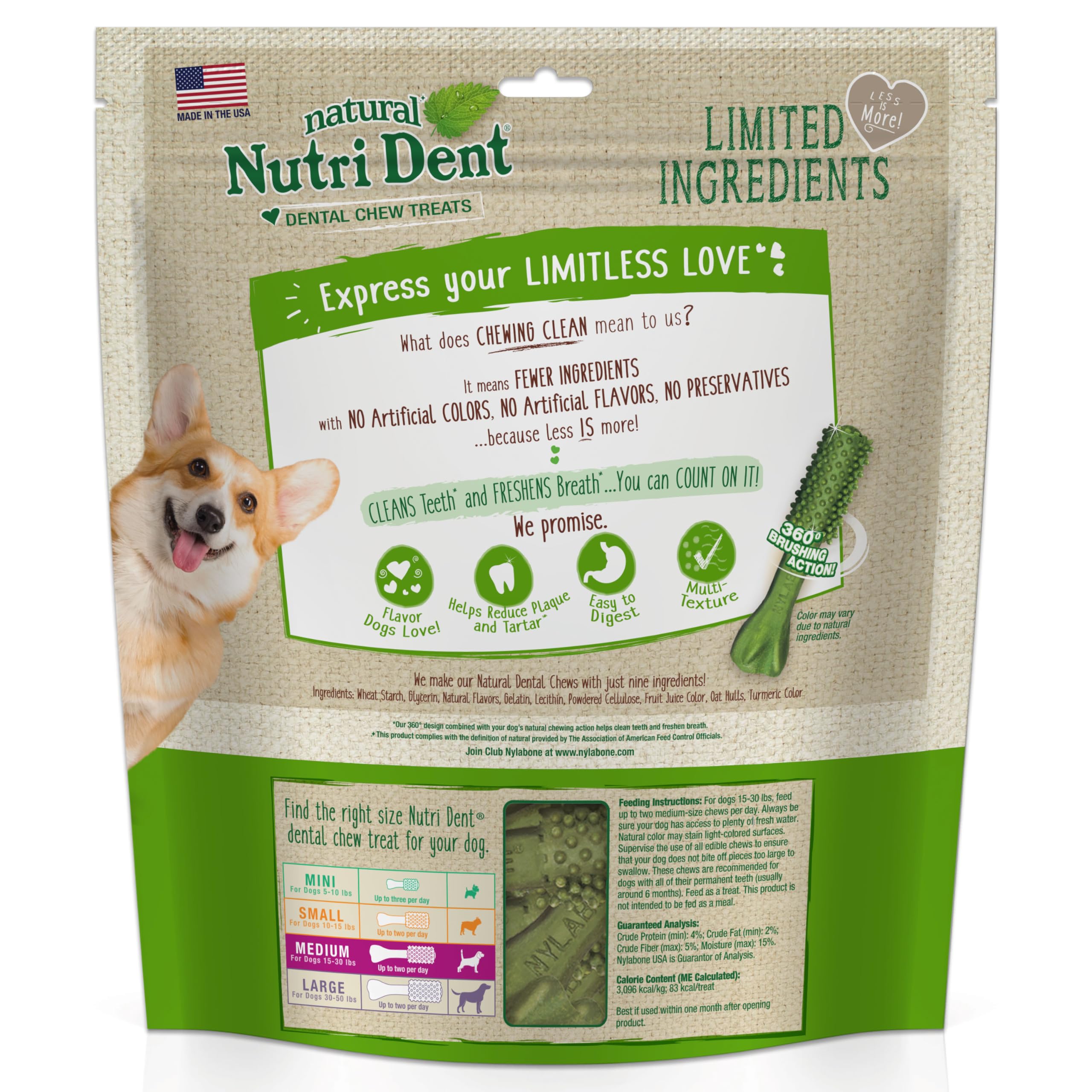 Close-up view of the natural Nylabone Nutri Dent dental chew.
