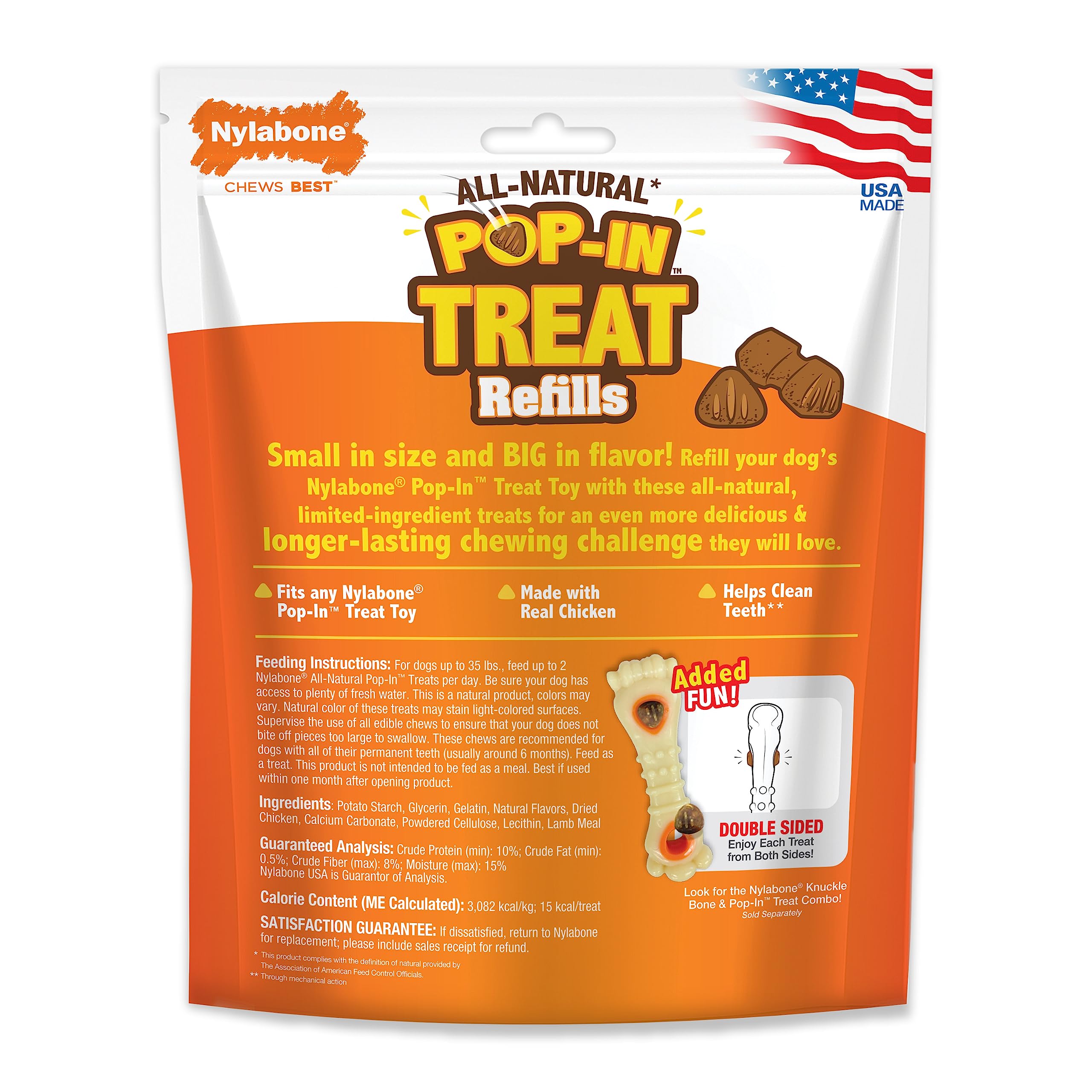 Side view of the Nylabone Pop-In Treat-Toy Refill Chews package.