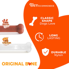 Nylabone Power Chew Original Bone with its chicken and bacon flavor focus.