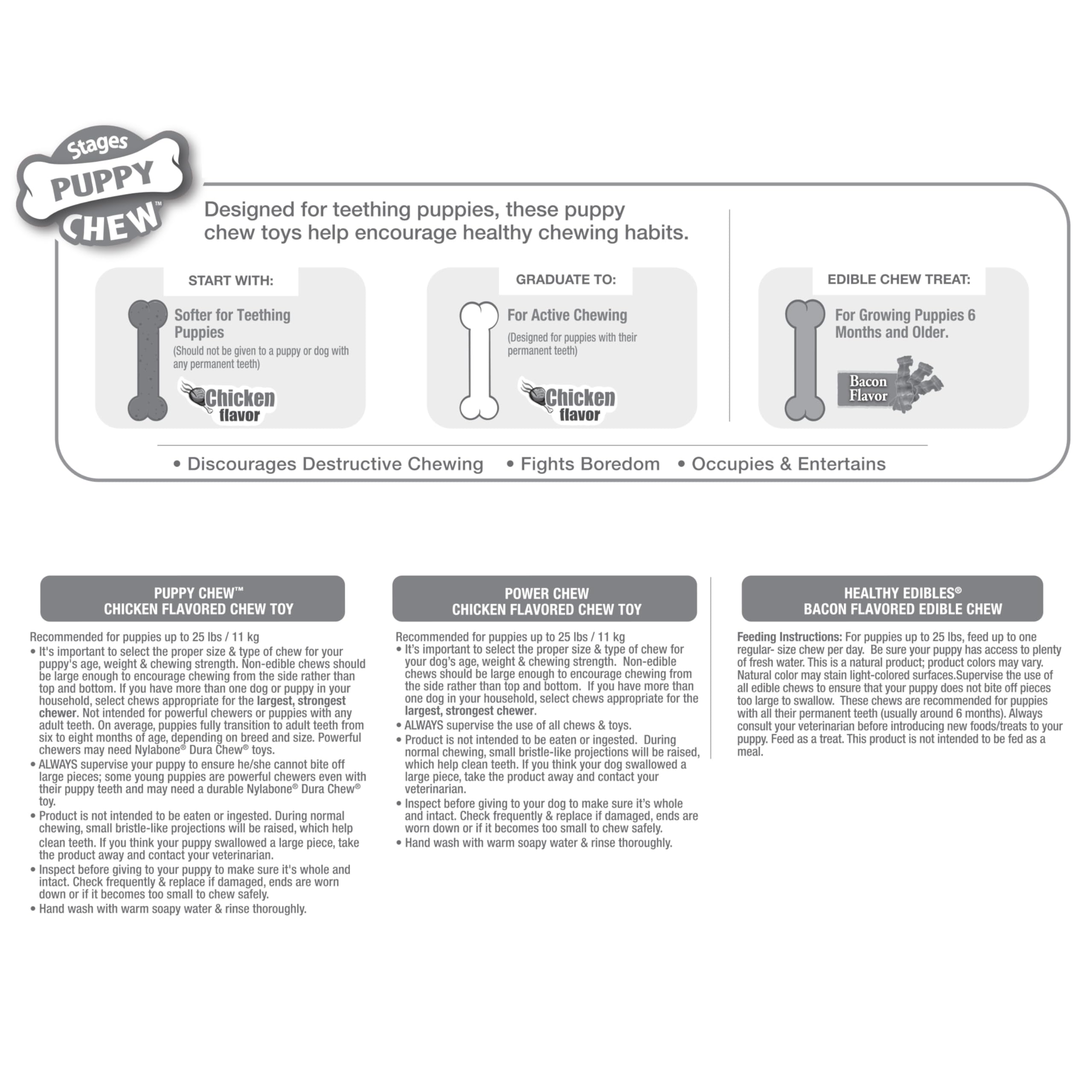 Nylabone Puppy Chew Toy & Treat Bundle puppy reward shown in detail.