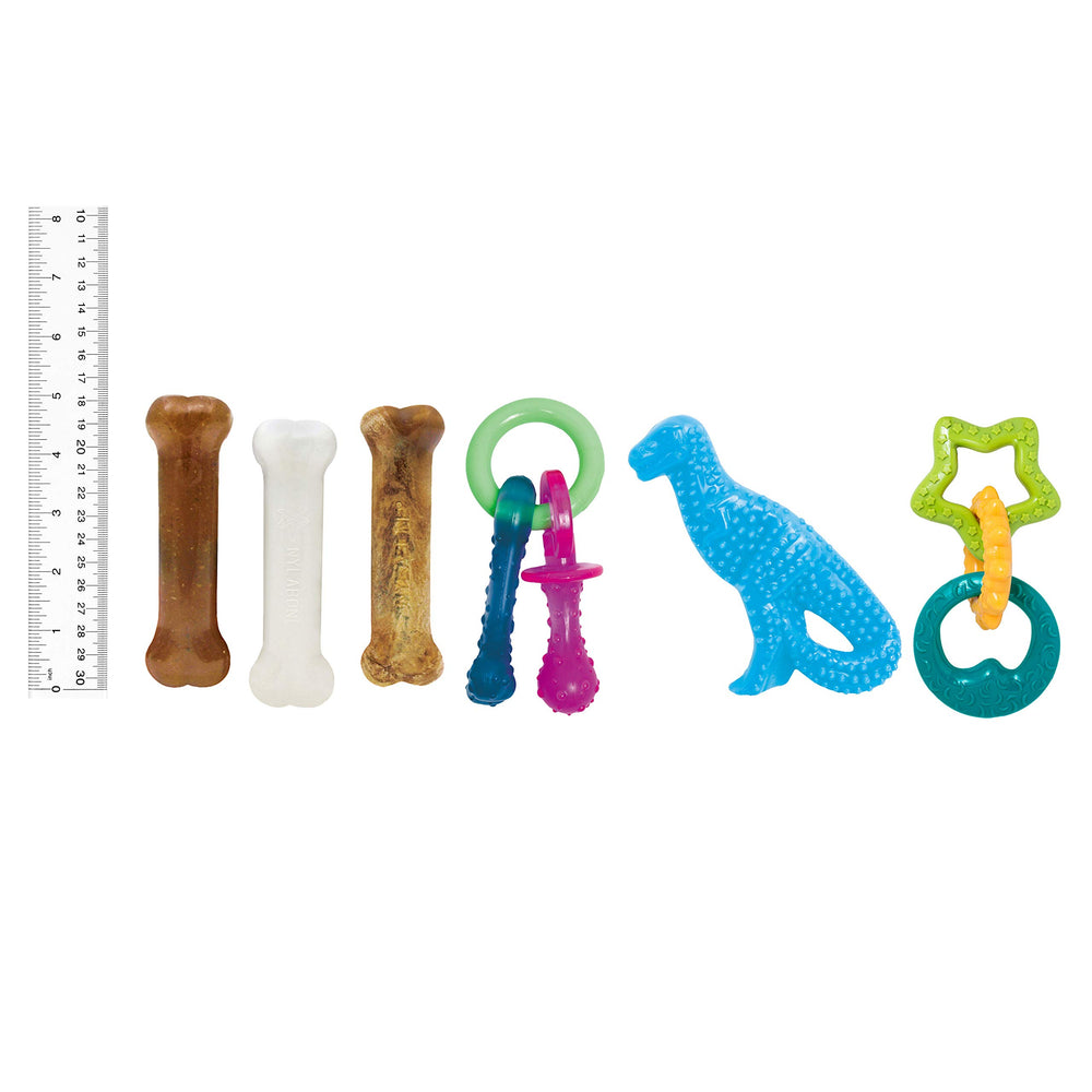 Nylabone Puppy Chew Toy & Treat Bundle soft bone shown close up.