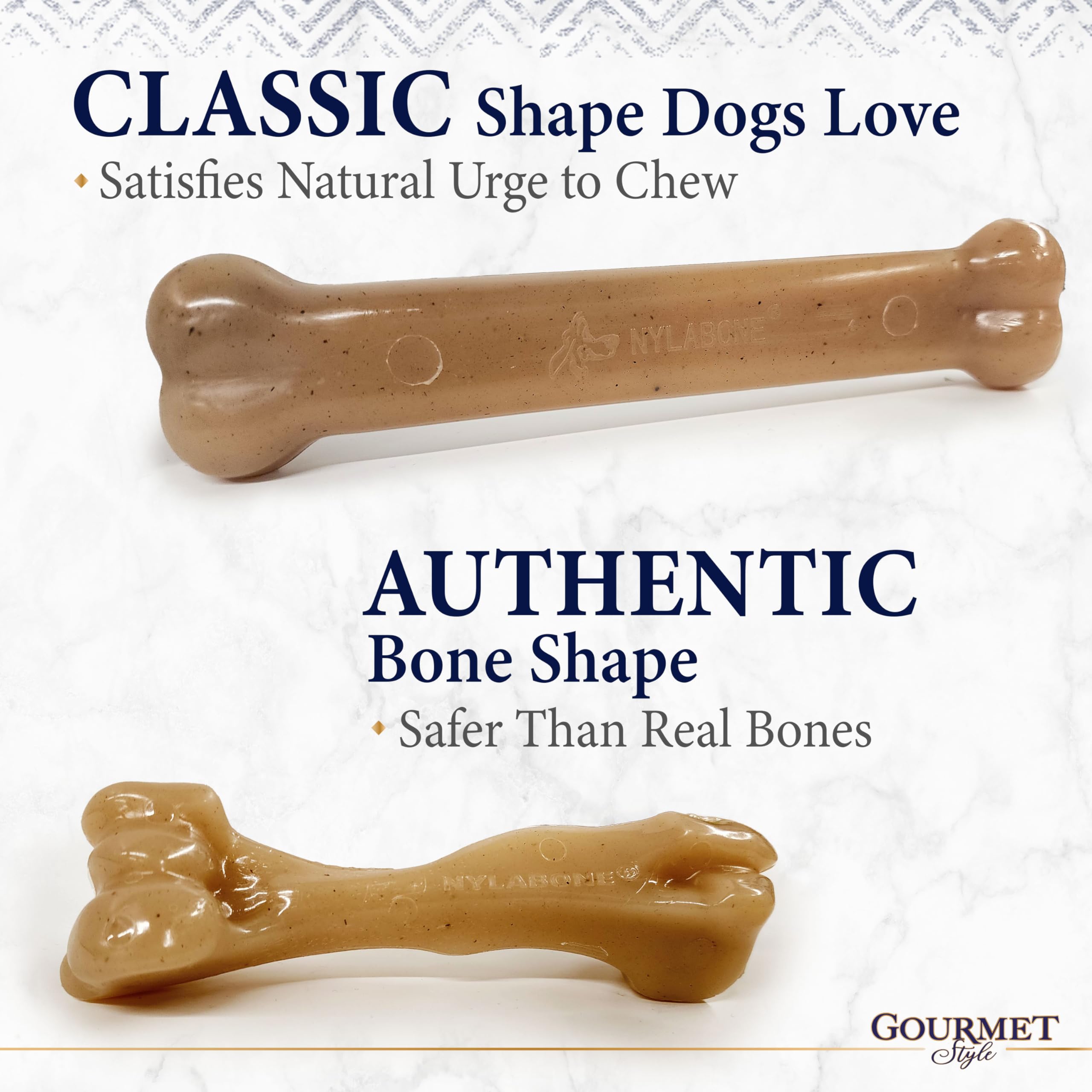 Nylabone Strong Chew Gourmet Style toy showing its visible flavor bits.