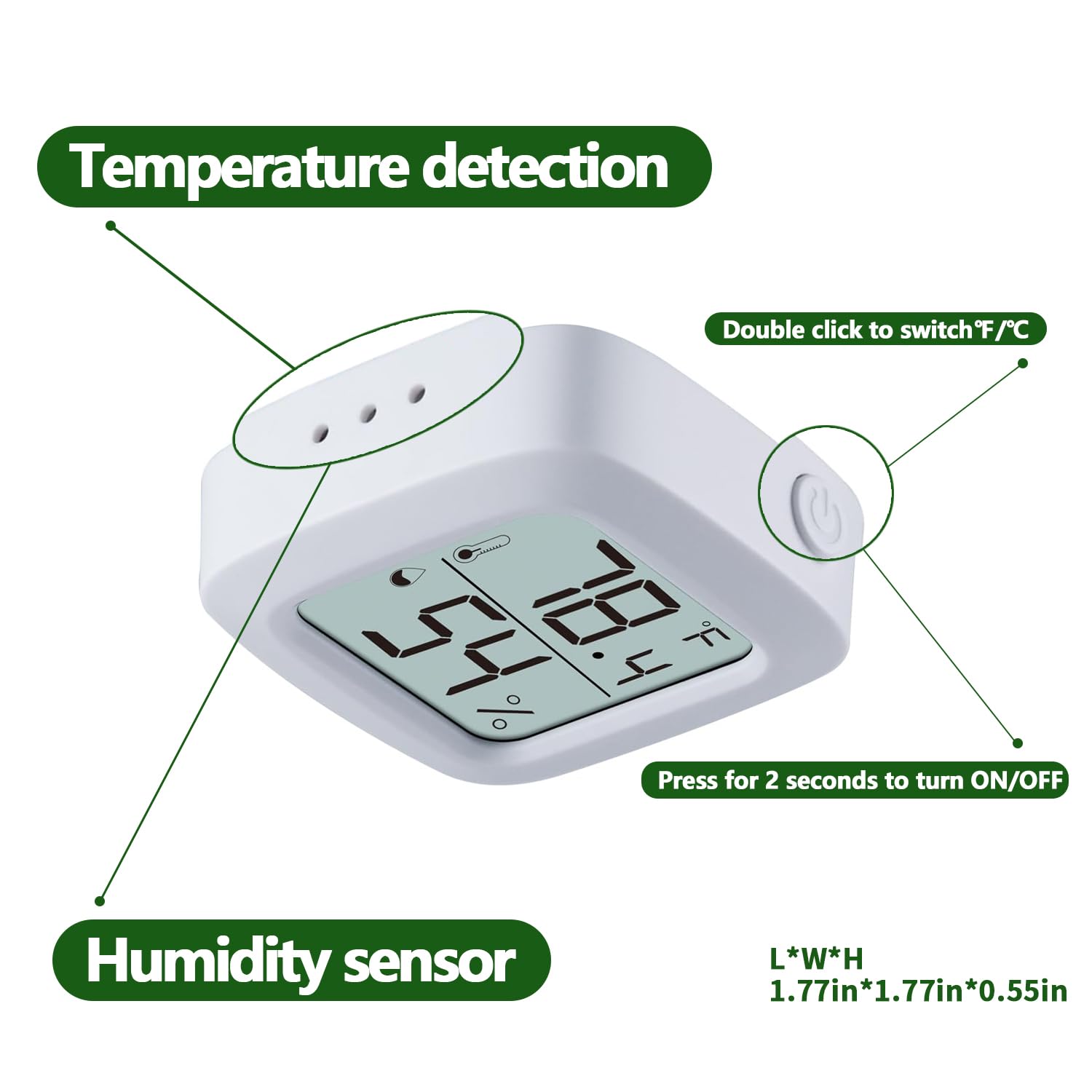 Oasirep reptile thermometer and hygrometer LCD screen shown in close-up.