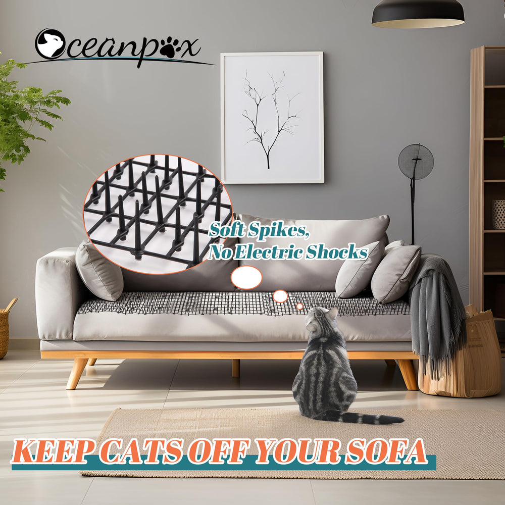 OCEANPAX Cat Scat Mat positioned on a countertop as a cat deterrent.