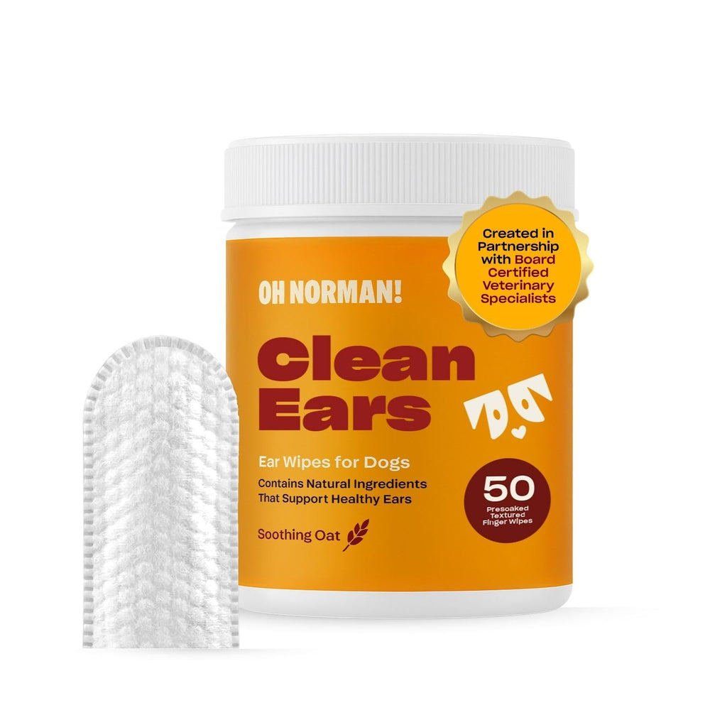 OH NORMAN! dog ear cleaning finger wipes shown with the package front.