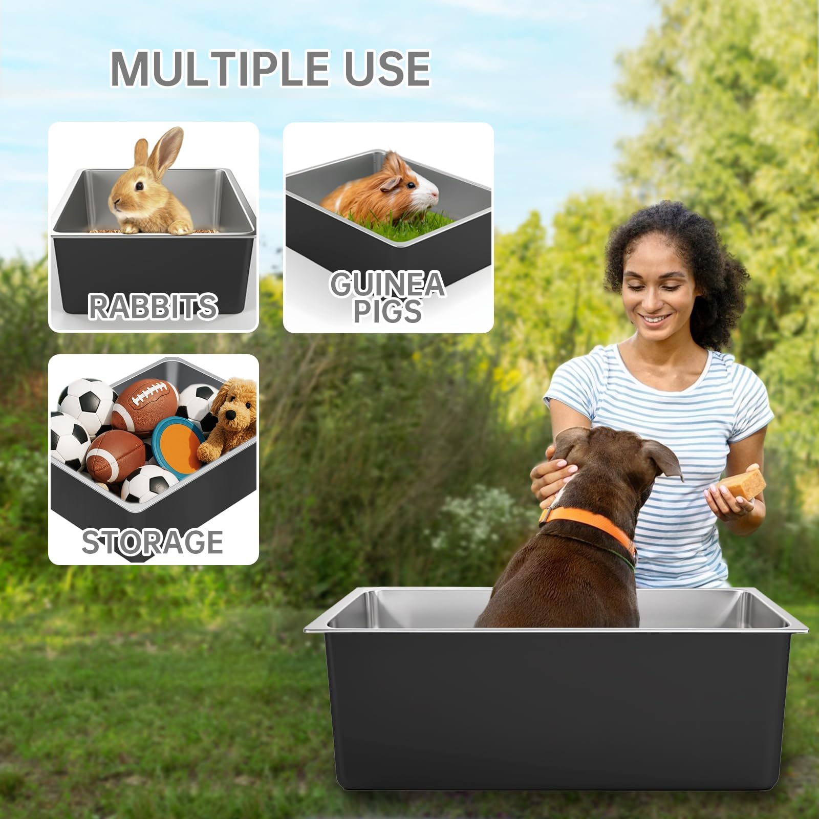 Ohtomber cat litter box shown as a metal litter pan for a rabbit.