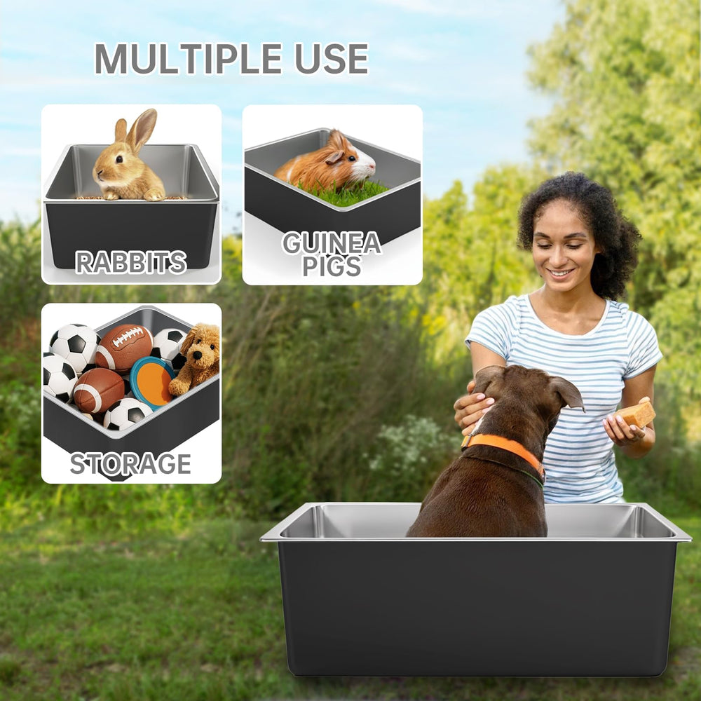 Ohtomber cat litter box shown as a metal litter pan for a rabbit.