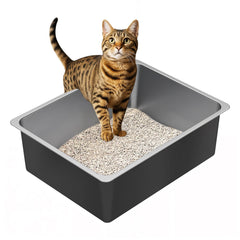 Ohtomber stainless steel cat litter box shown from the front.