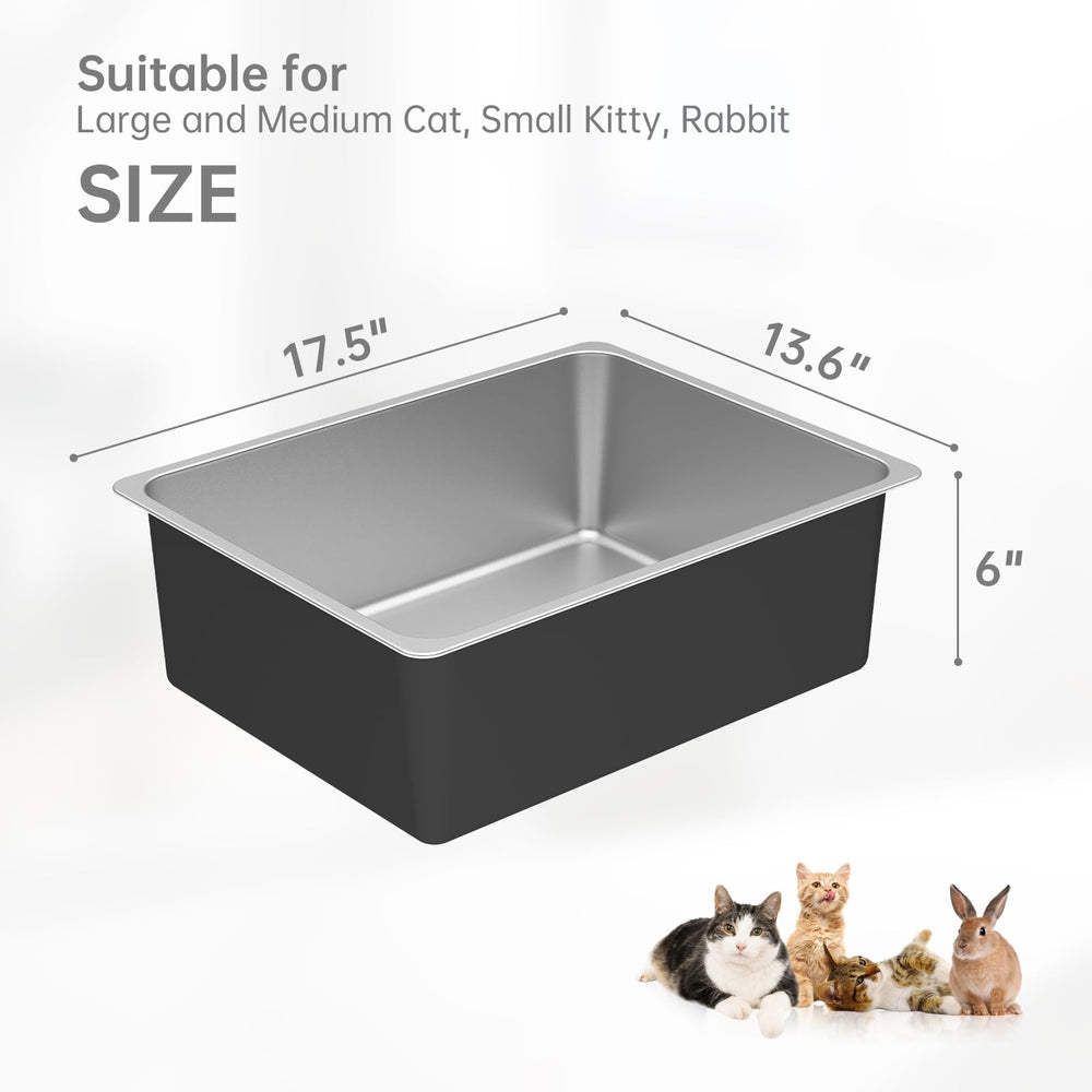 Ohtomber stainless steel cat litter box with its open interior visible.