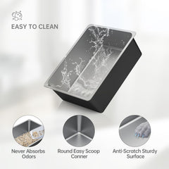 Ohtomber stainless steel cat litter box close-up showing its polished rounded edge.