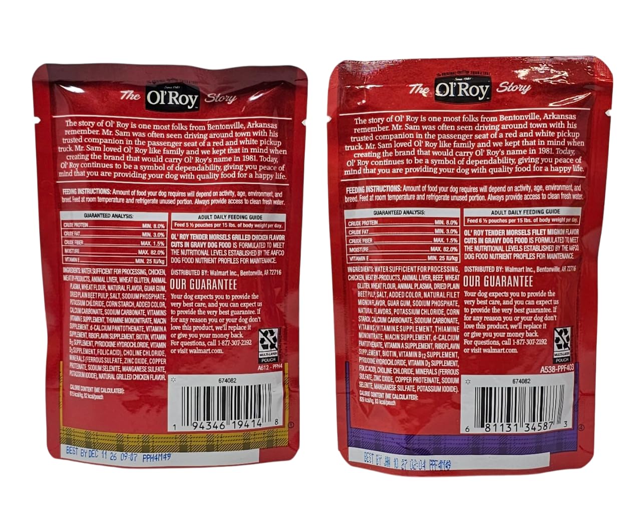 Ol' Roy wet dog food variety pack with its eight pouches.