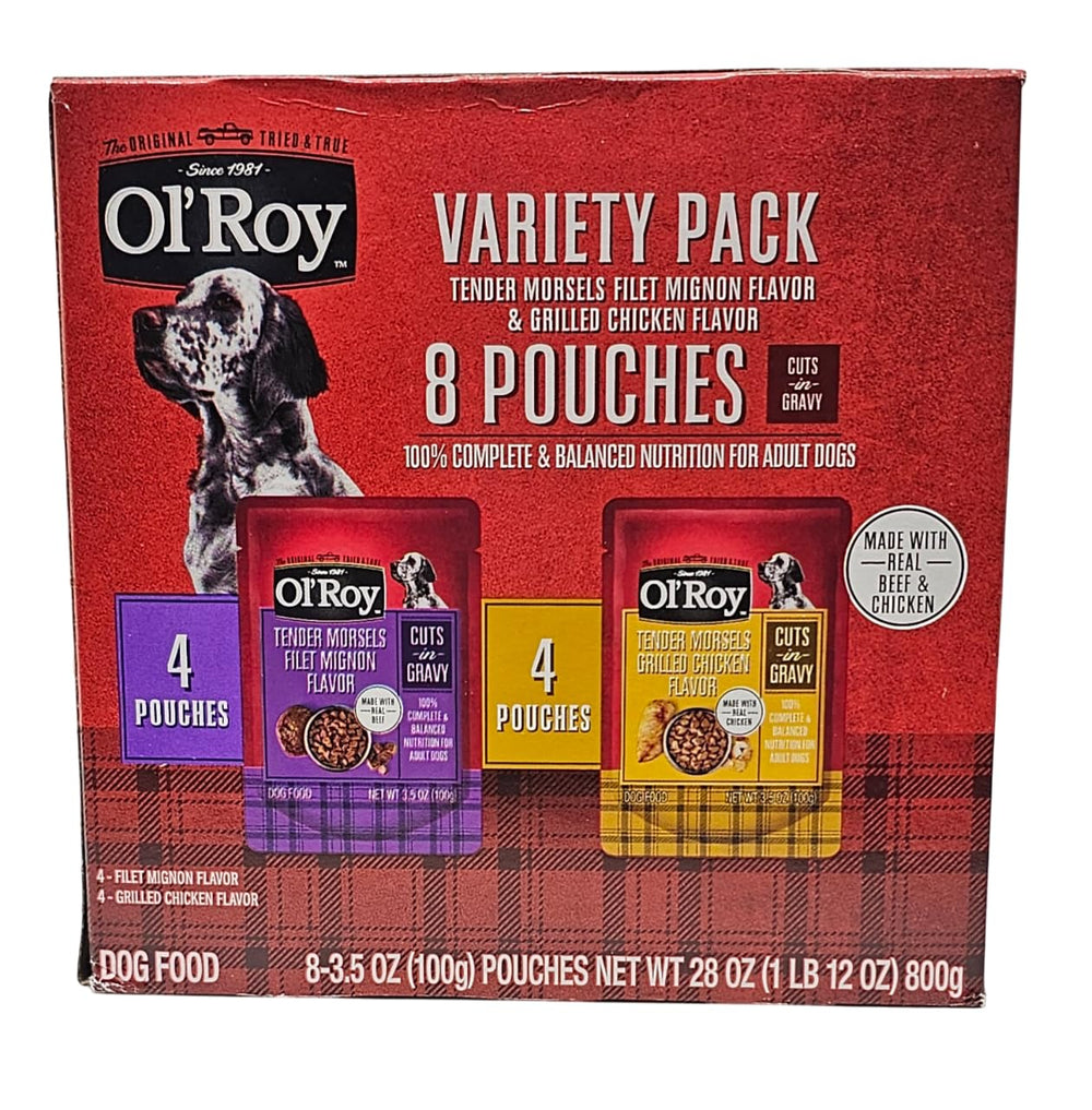 Ol' Roy wet dog food filet mignon flavor pouch.