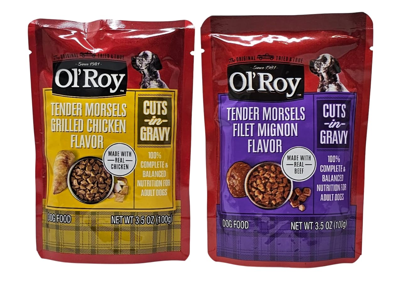 Ol' Roy wet dog food tender morsels cuts in gravy.