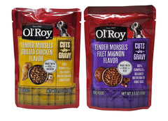 Ol' Roy wet dog food tender morsels cuts in gravy.