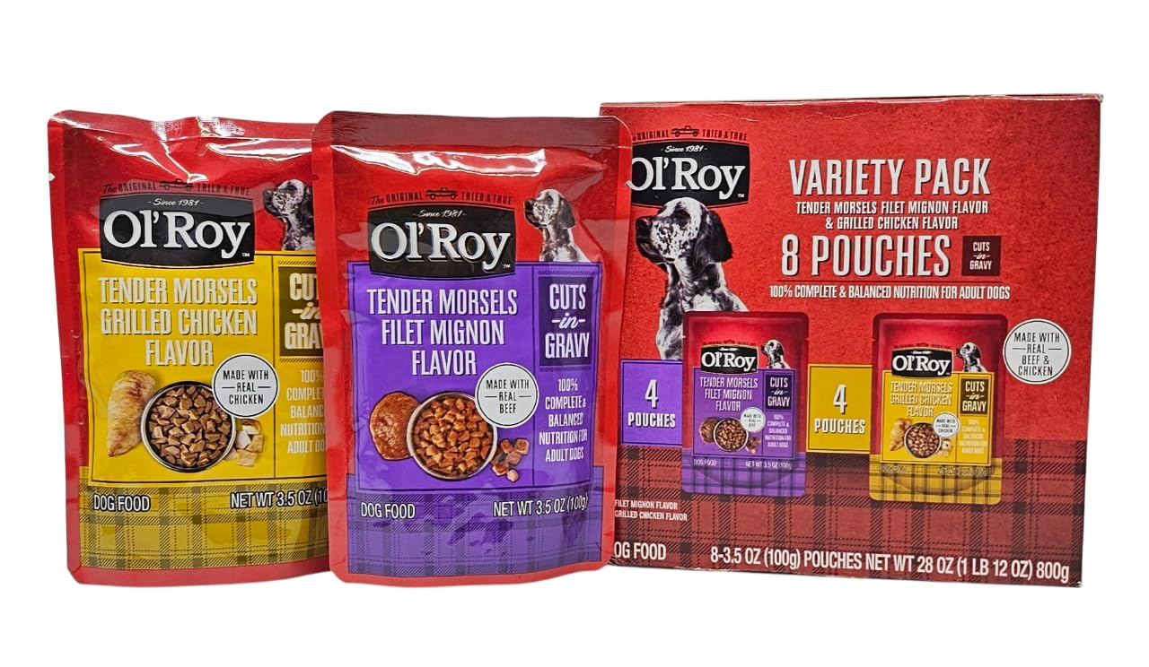 Ol' Roy wet dog food variety pack shown from the front.
