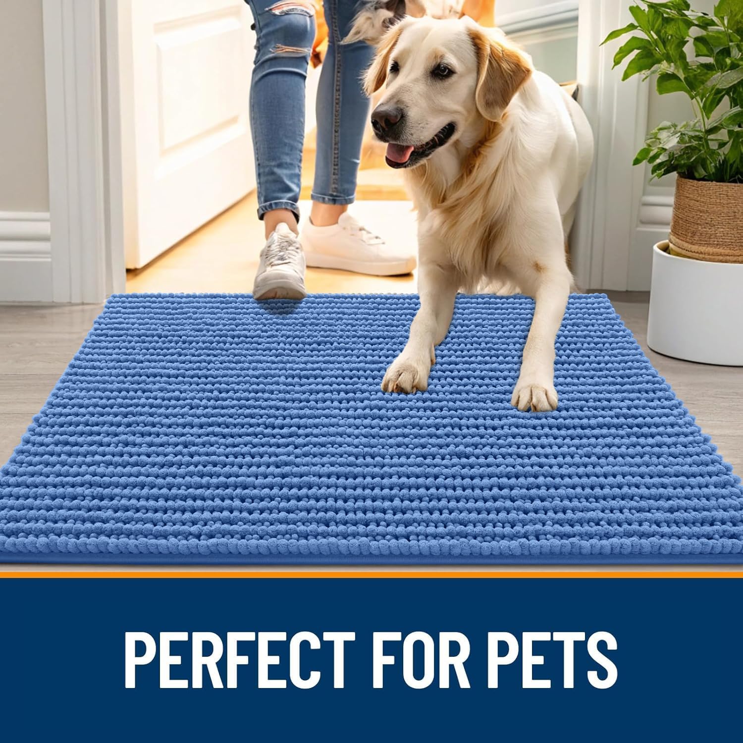 OLANLY dog door mat set up as a pet feeding mat.