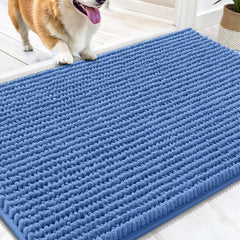 OLANLY dog door mat shown from the front, displaying its chenille surface.