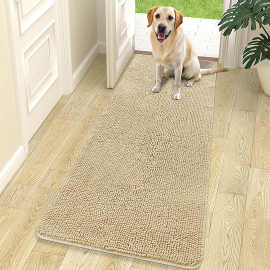 OLANLY Dog Door Mat shown from the front to display its full chenille surface.
