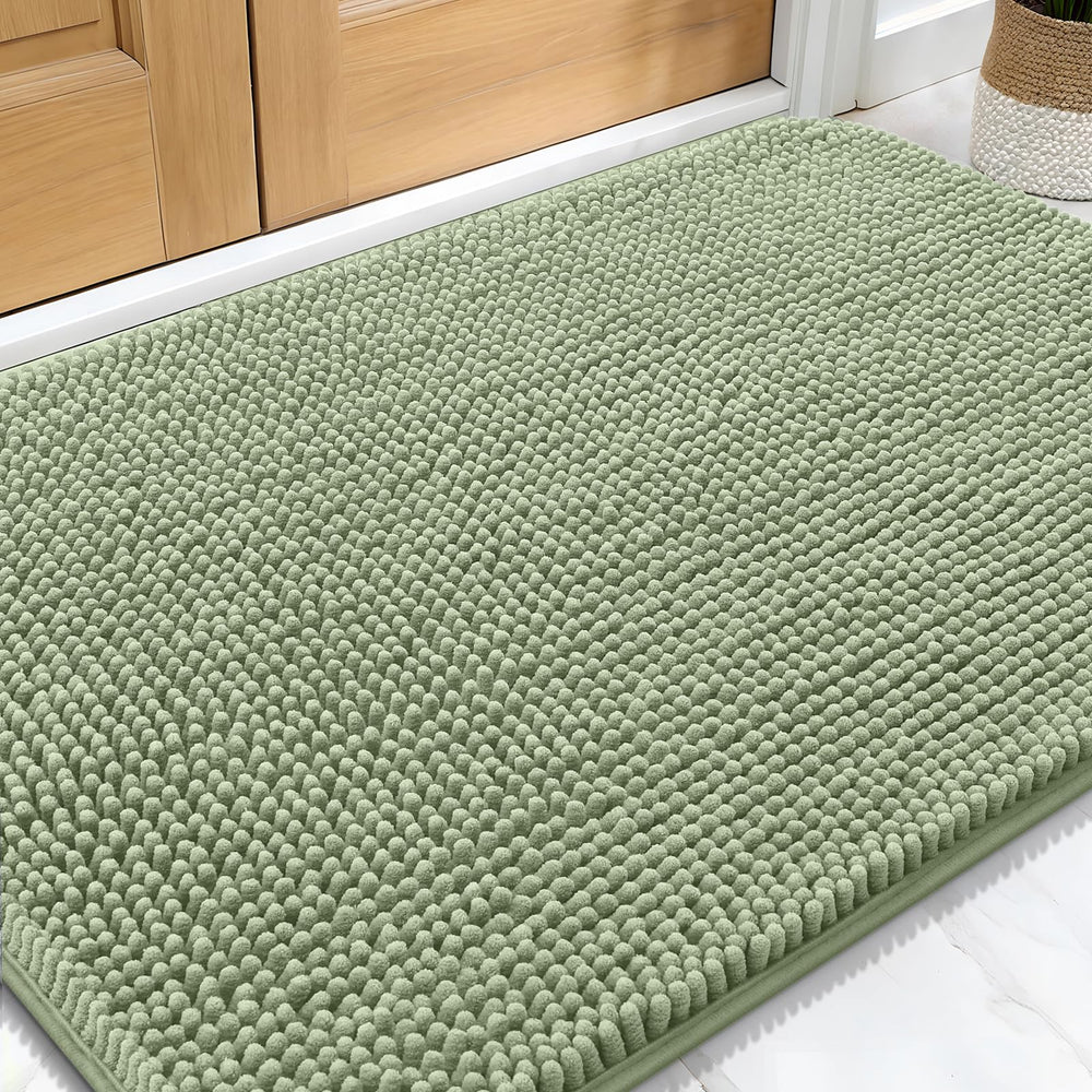 OLANLY Dog Door Mat shown from the front to display its chenille surface.