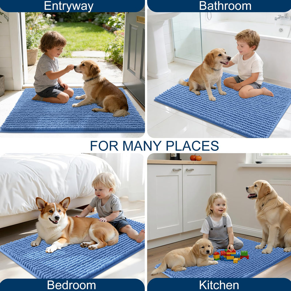 OLANLY dog door mat being shaken to remove everyday debris.