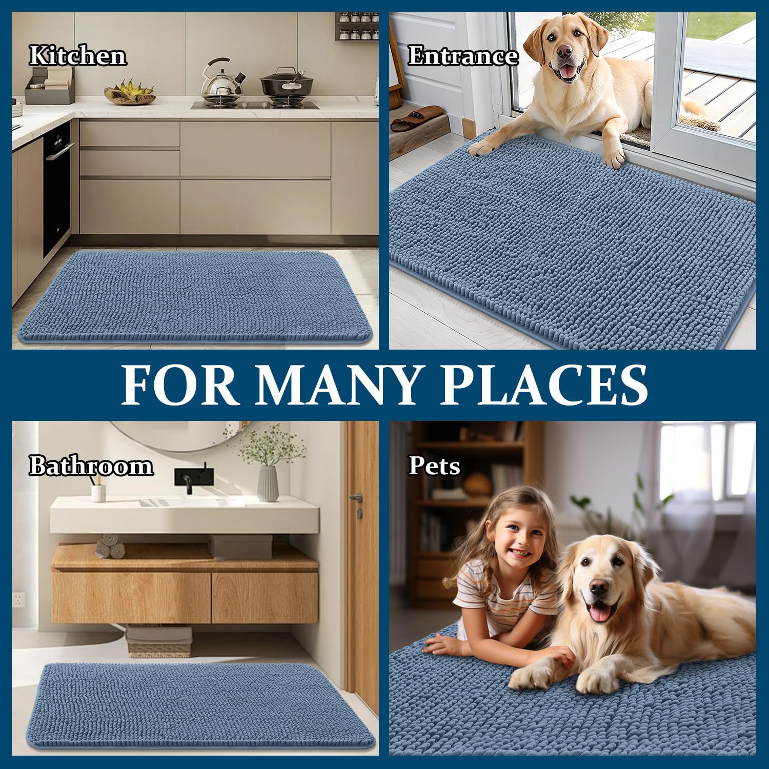 OLANLY Dog Door Mat shown with its machine-washable cleaning care.