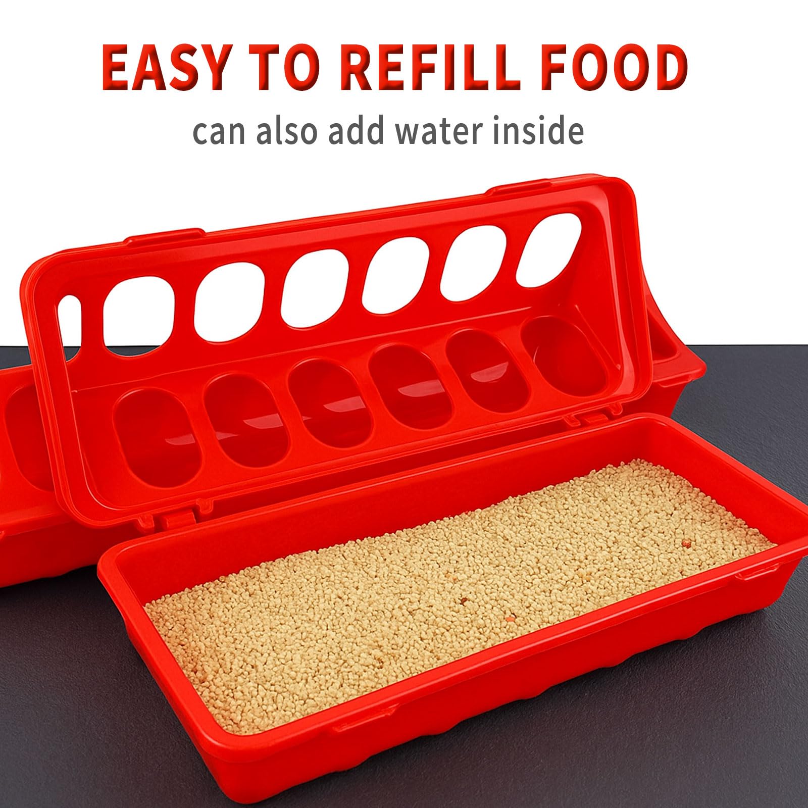 Oncpcare chick feeder shown open for refilling.