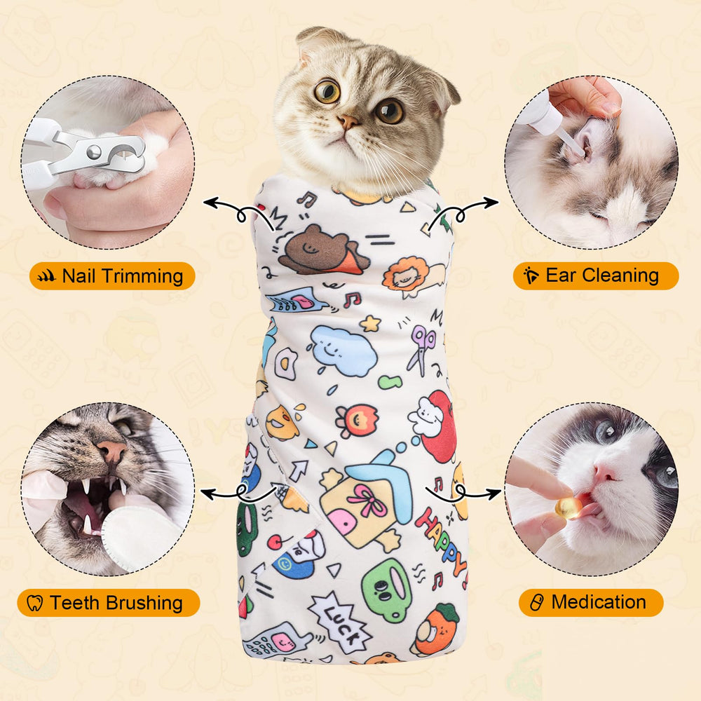 ondware cat grooming wrap in use during a grooming task.