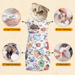 ondware cat grooming wrap in use during a grooming task.