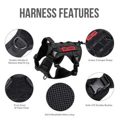 ONETIGRIS tactical dog harness detail showing its top handle and quick-release buckles.