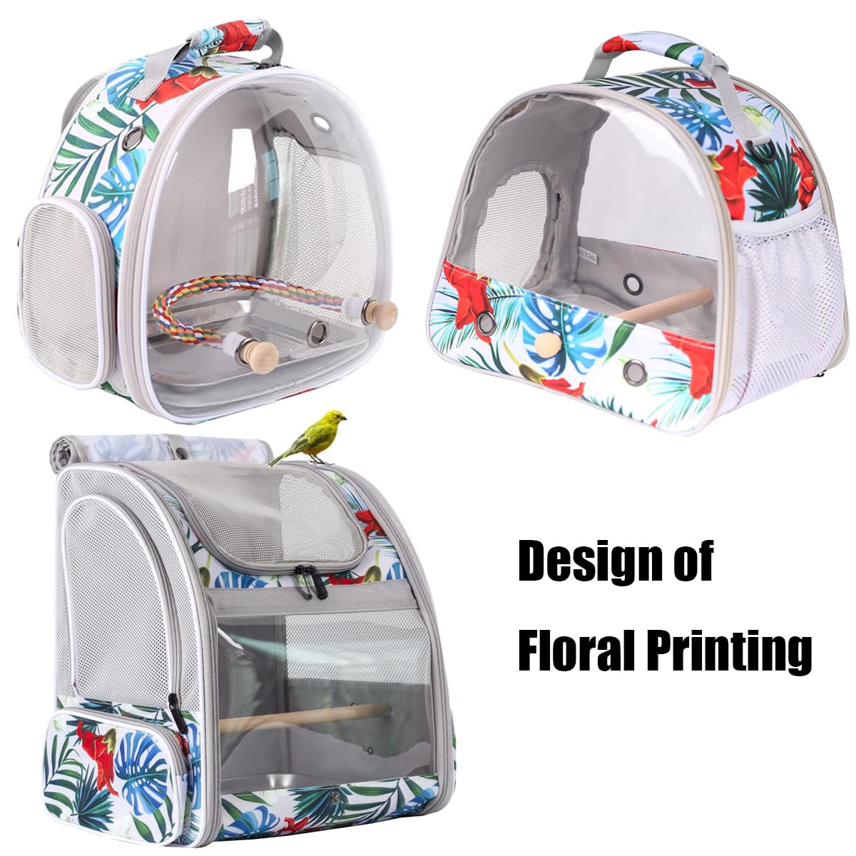 ORIZZP bird travel carrier showing its adjustable shoulder straps.
