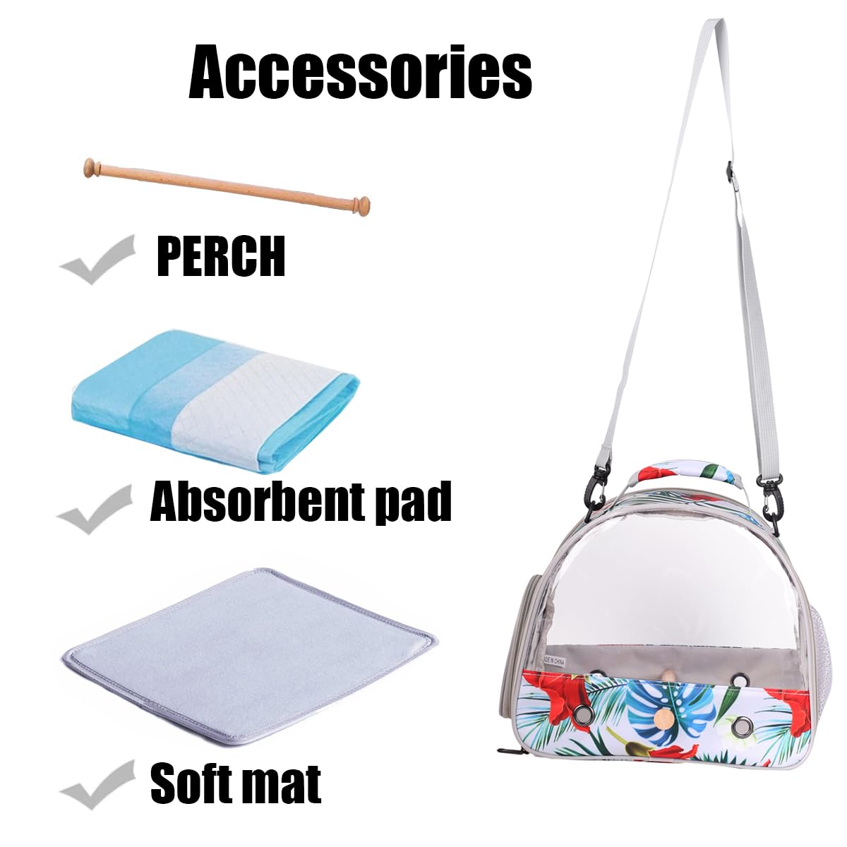 ORIZZP bird travel carrier showing ventilation holes and rigid plastic mesh.