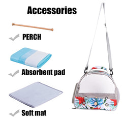 ORIZZP bird travel carrier showing ventilation holes and rigid plastic mesh.