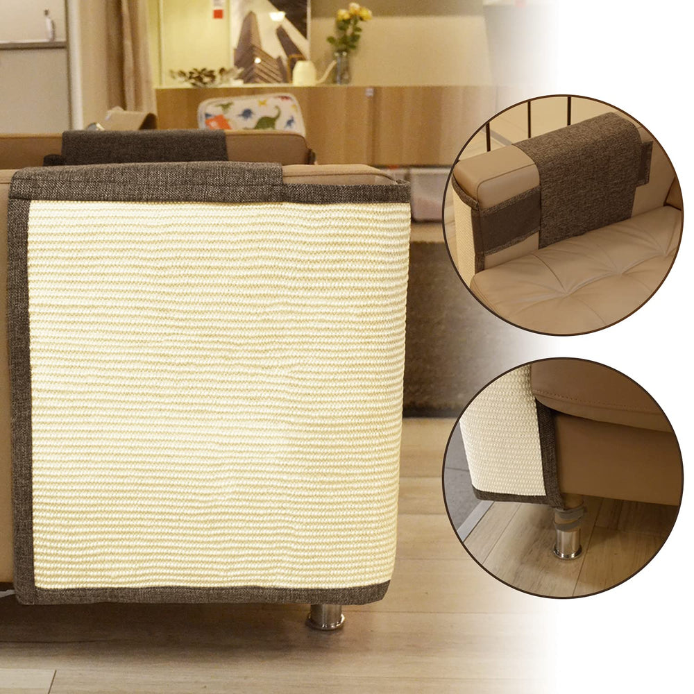 Oroonoko Cat Scratch Furniture Protector showing its brown fabric and sisal surface.