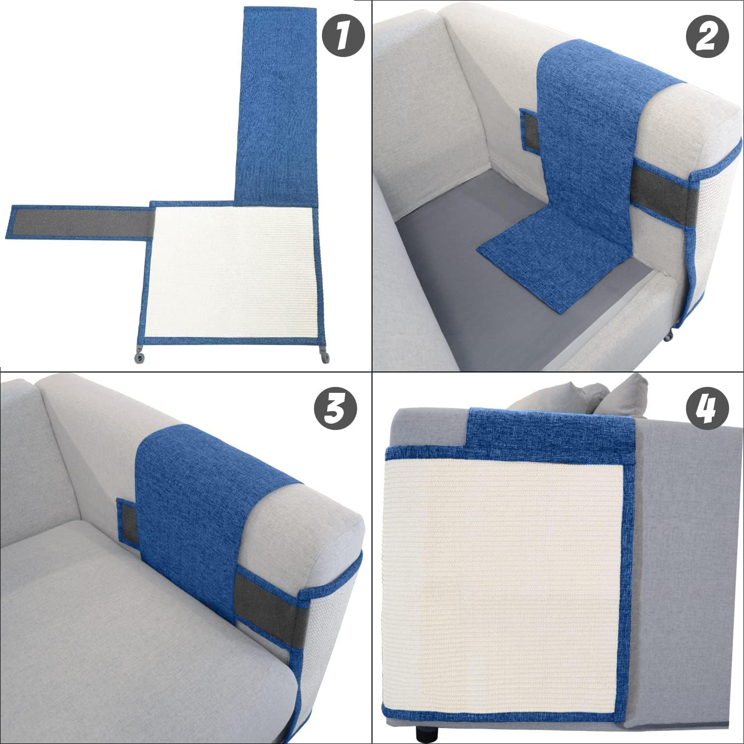 Oroonoko Cat Scratch Furniture Protector in dark blue fabric.