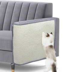 Oroonoko cat scratch protector shown from the front with its sisal mat and fabric cover.
