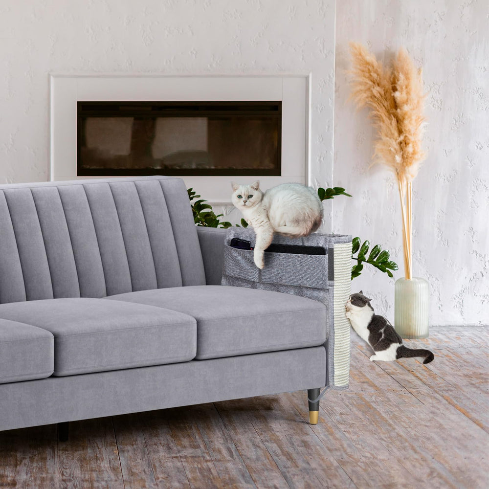Oroonoko cat scratch protector in light grey, suited to coordinating with grey upholstery.