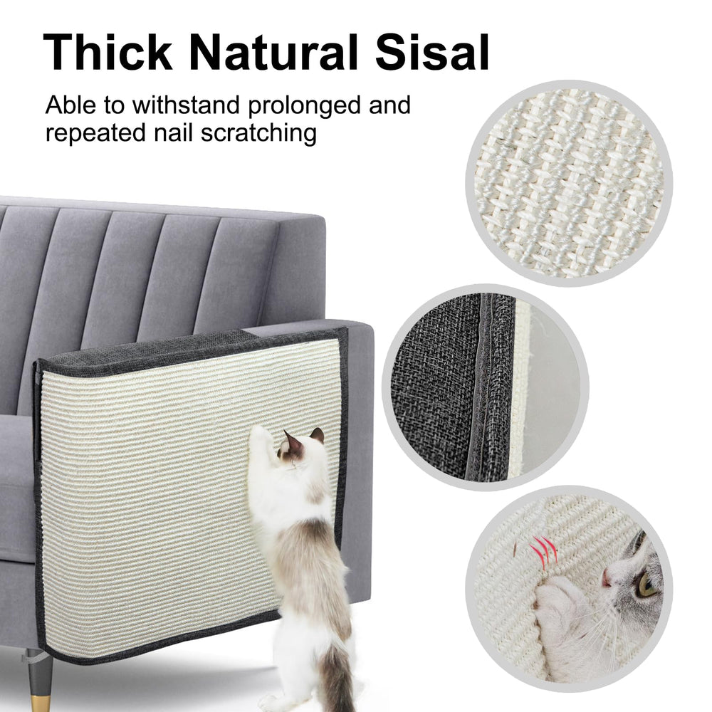 Oroonoko cat scratch couch protector positioned along a compatible sofa side.