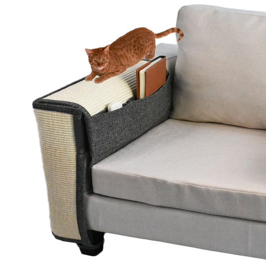 Oroonoko cat sofa protector shown from the front with its sisal scratching surface.