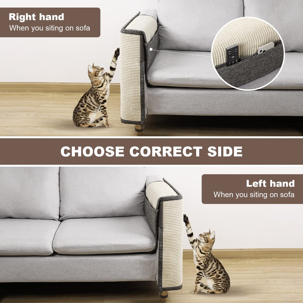 Oroonoko cat sofa protector strap shown securing around a couch leg.