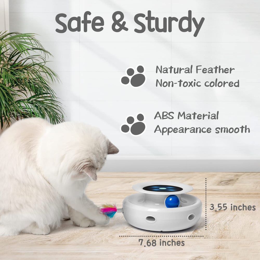 ORSDA cat toy with the included feather and fluffy-tail attachments.