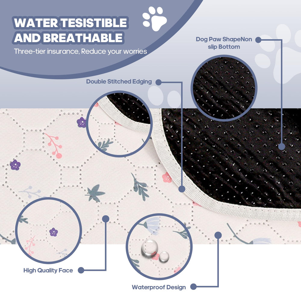 Oslianbok reusable dog pee pad with a close view of its pinkish-white leaf print.
