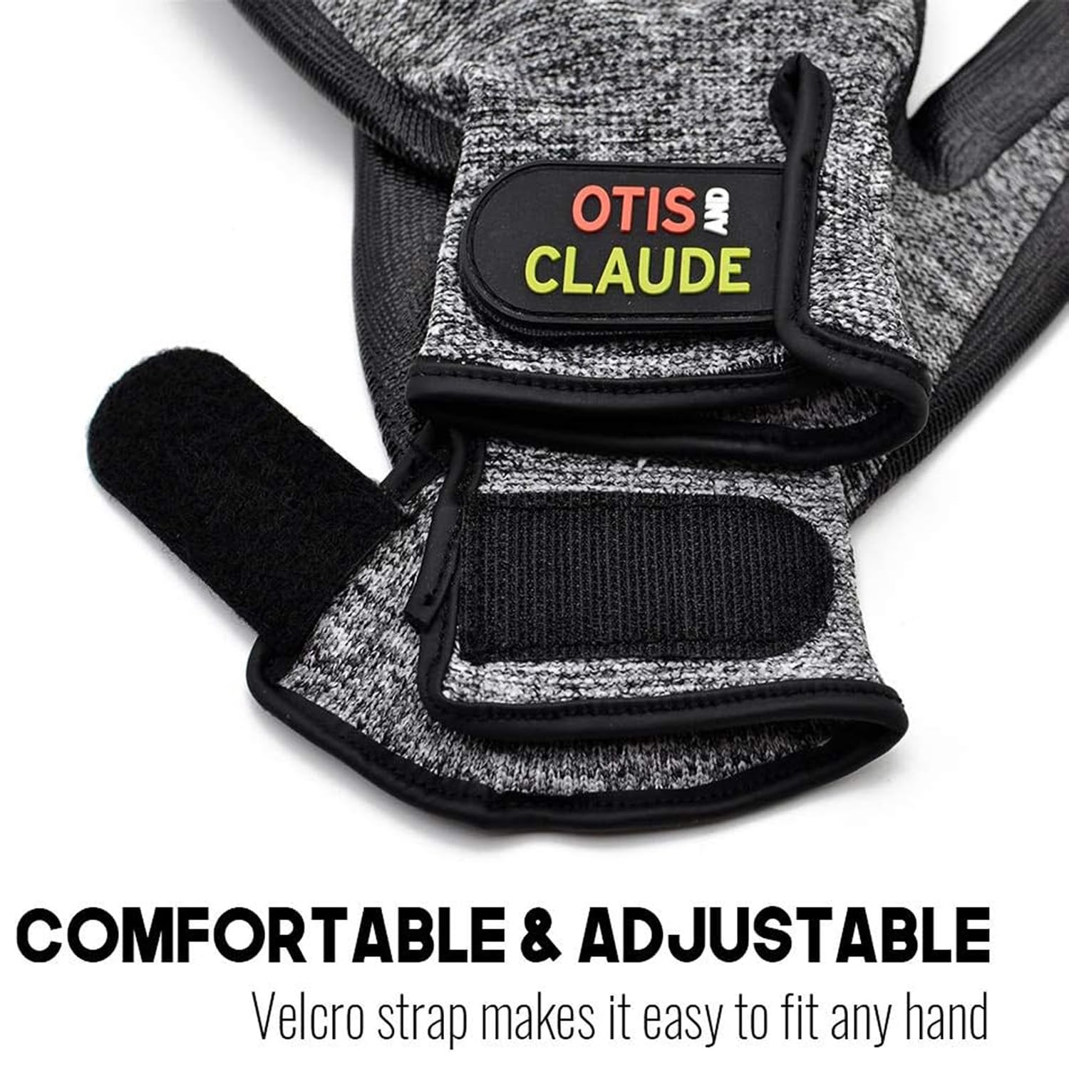 Otis & Claude pet grooming gloves showing the adjustable wrist strap.