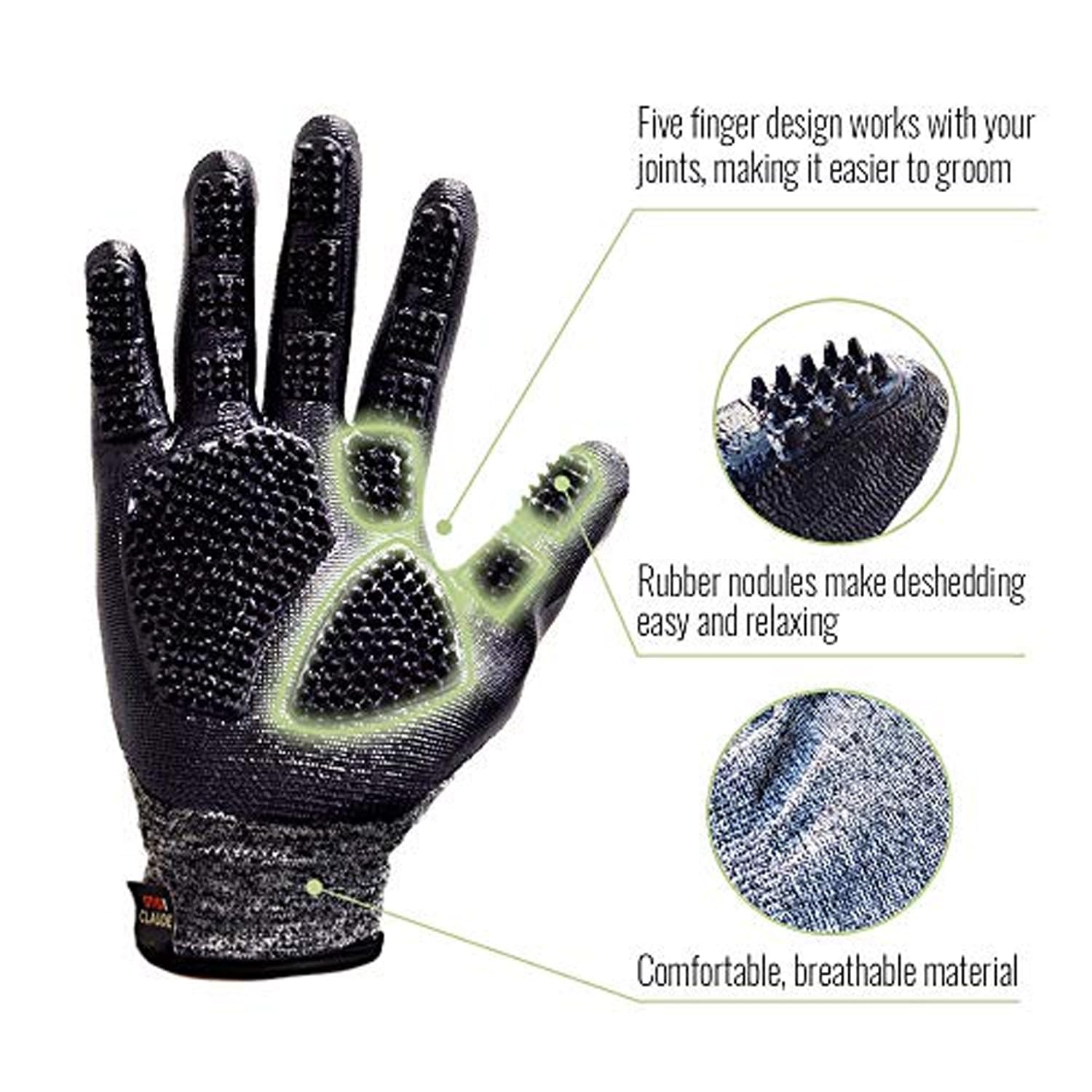Otis & Claude pet grooming gloves used to bathe a pet.